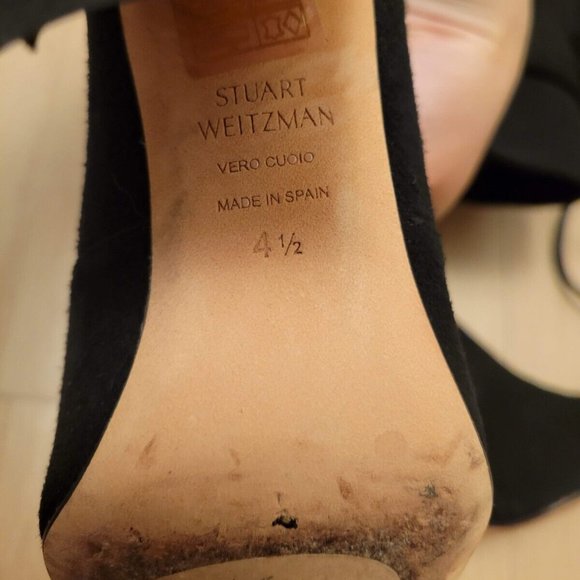 STUART WEITZMAN Black Suede OTK Over The Knee Kirstie Boots 90 Leather 4.5 34.5 - Picture 6 of 6